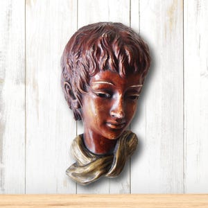 ACHATIT Wall Mask • Mid Century Boy Face Wall Art • 1960s West German Pottery • MCM Handmade Wall Hanger