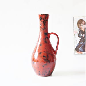 Rhein Ruhr Keramik Fat Lava Vase - 1970s West German Pottery - Glossy Red & Black Glaze - MCM Vintage Ceramic Vase - Mid Century Decor