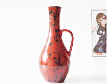 Vintage Gräflich Ortenburg Red Fat Lava Vase, West German Pottery