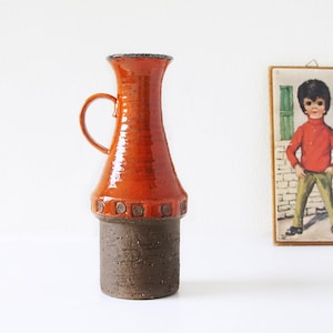 Mid Century Fat Lava Vase l Krosselbach West German Pottery, Orange and Brown Decor
