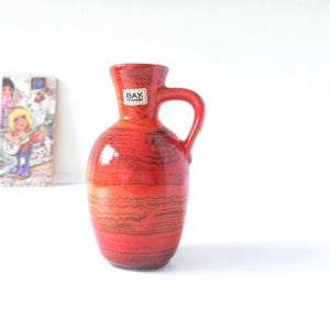 BAY KERAMIK Red / Orange Mid Century Vase, West German Pottery