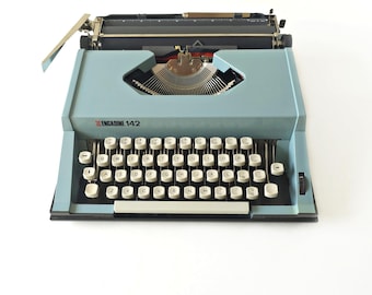 1970s Engadine 142 Typewriter l  Petrol & Off White, Professionally Serviced