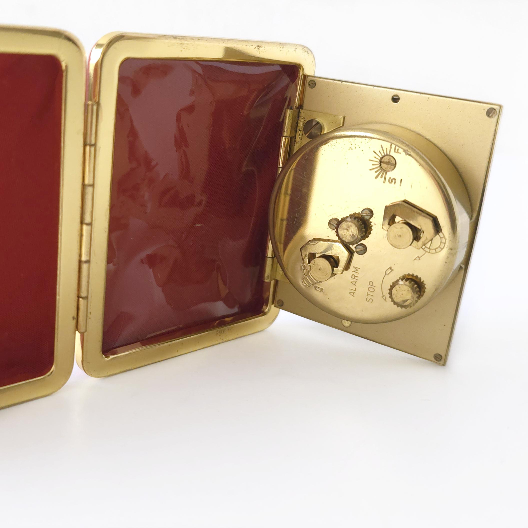 Mid Century Travel Alarm Clock, by Europa, 7 Jewels, Red Case