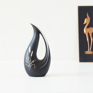 KM Bavaria Porcelain Vase | Black & White Gold Reed Design | Mid Century 1950s German Vase | MCM Bavaria Decor | KM Germany Vase