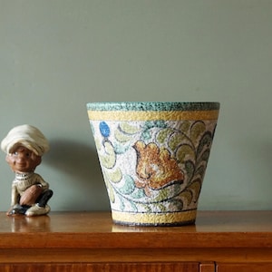 Ruscha Mid Century Planter, Hand-painted Floral Decor, West German Ceramic