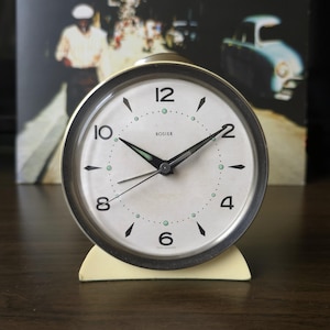 Rosier Off-White Mid Century Alarm Clock,  1960s Wind-Up Clock, Made in Germany
