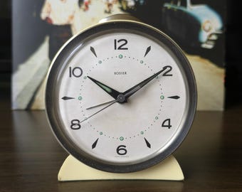 Rosier Off-white Mid Century Alarm Clock, 1960s Wind-up Clock