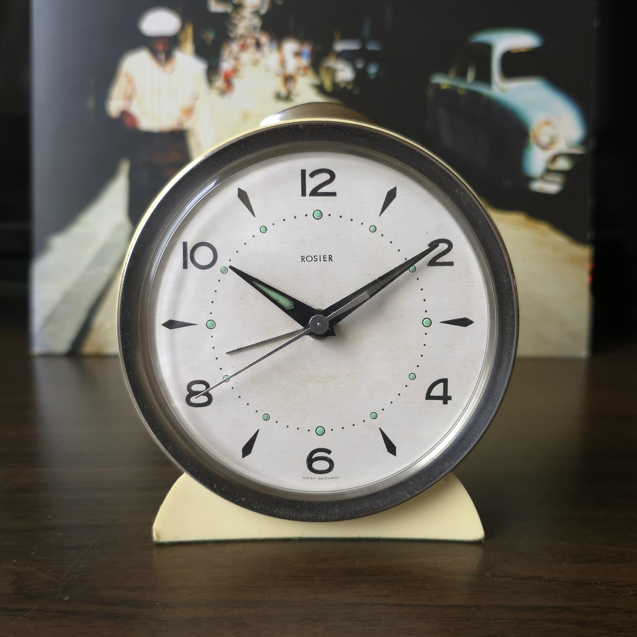Rosier Off-white Mid Century Alarm Clock, 1960s Wind-up Clock