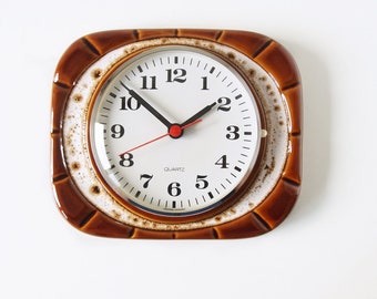 Brown and White Mid Century Fat Lava Wall Clock, Germany