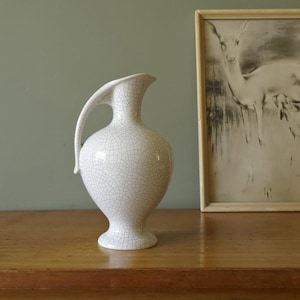RUSCHA, White Mid Century Vase Craquele decor, West German Pottery