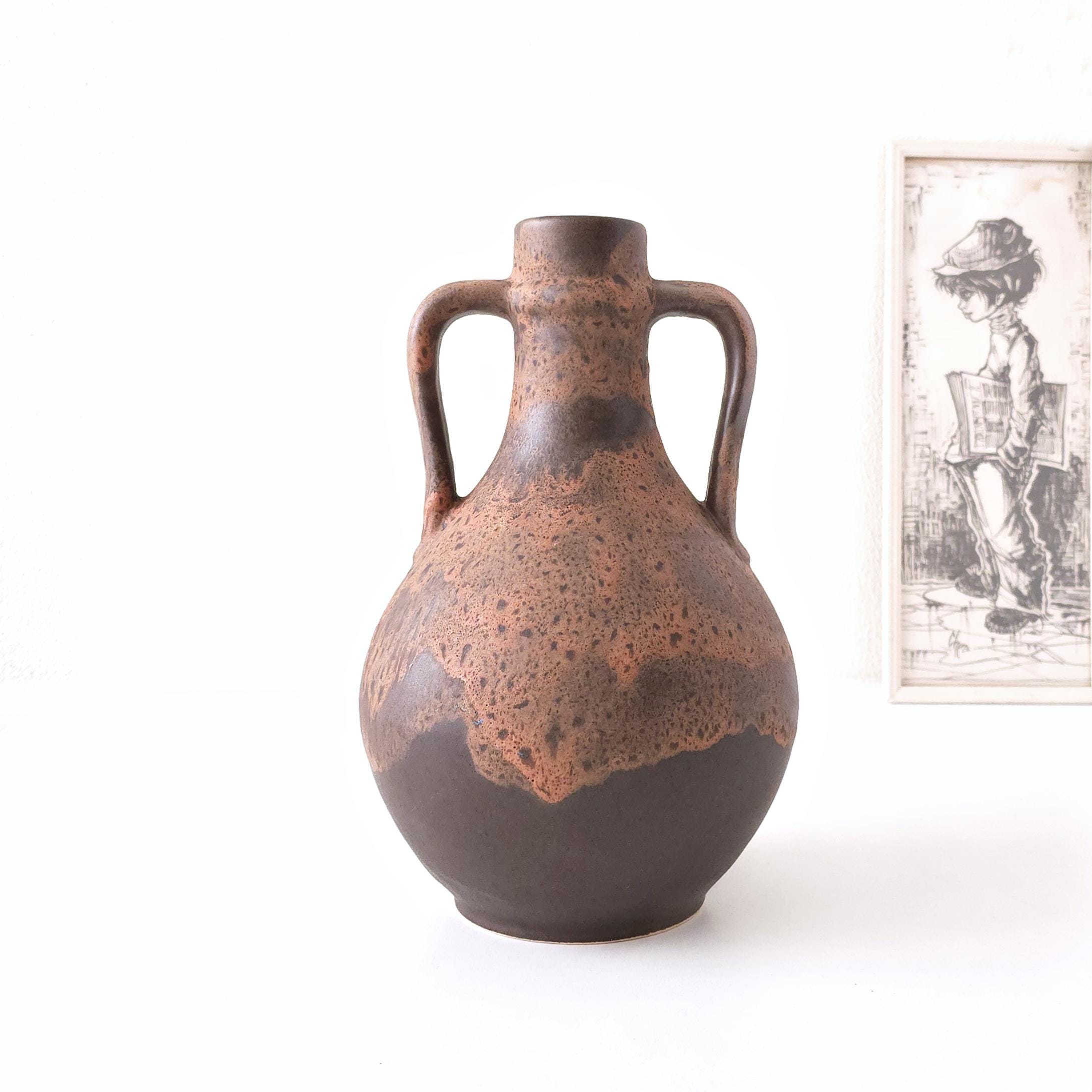 Large Brown and Rust Mid Century Fat Lava Vase, West German