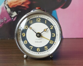 Chrome and Metal Mid Century Alarm Clock, made in Europa