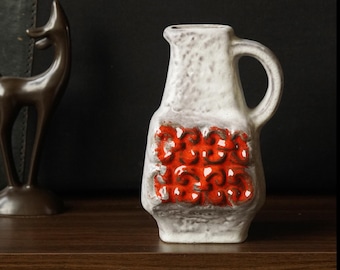 Bay Keramik Mid Century Vase • Orange & Red Abstract Relief • West German Pottery