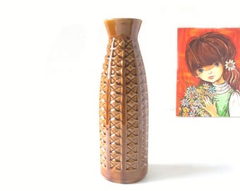Bay Keramik West Germany Vase | Warm Brown Relief Decor | Mid Century Modern