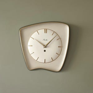 Mauthe Mid Century Ceramic Wall Clock, Cream & Brown l West Germany