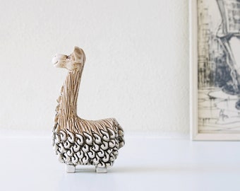 Artesania Rinconada, Vintage ceramic Llama Figurine, Hand Carved, Made in Uruguay