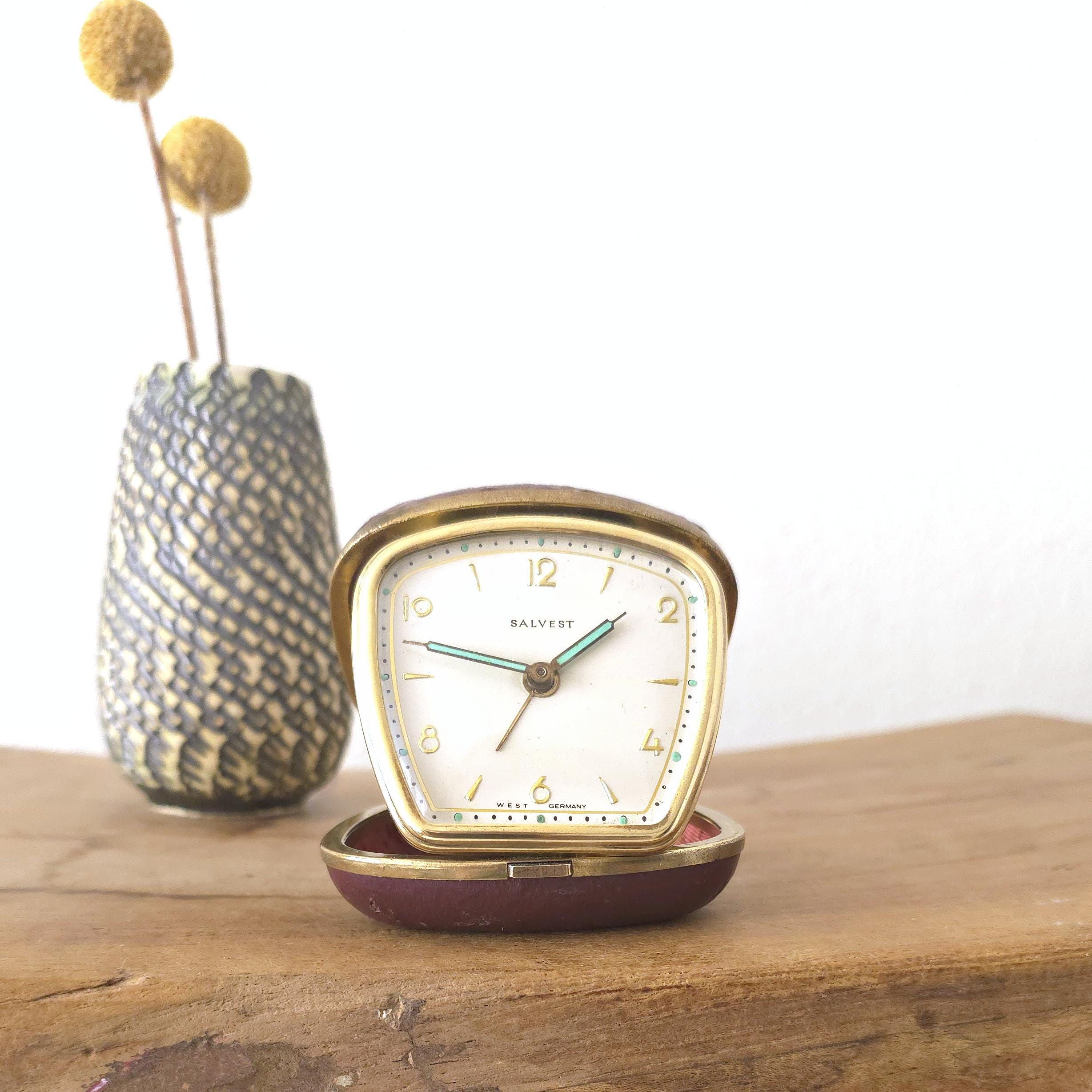 Salvest Travel Alarm Clock – 1950s West Germany, Burgundy Leather