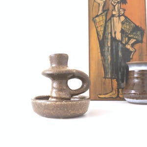 Vintage Candlestick Holder- Brown Studio Pottery – Vest van Woerden Keramiek  1970s – Dutch Ceramic