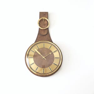 Vintage Zentra Wall Clock | 70s Leather & Brass Belt Clock | Mid Century German Clock |  MCM Wall Clock