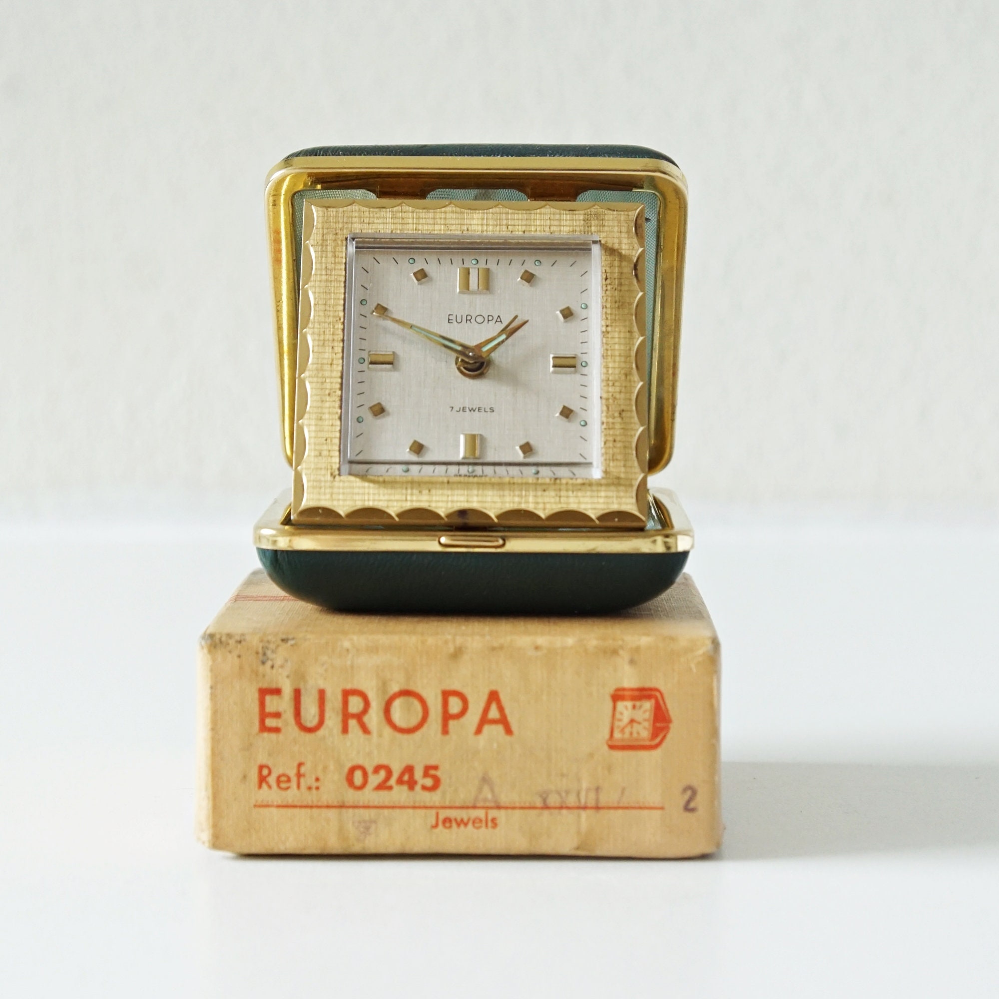 Brass Mid Century Travel Alarm Clock by Europa 7 jewels Etsy
