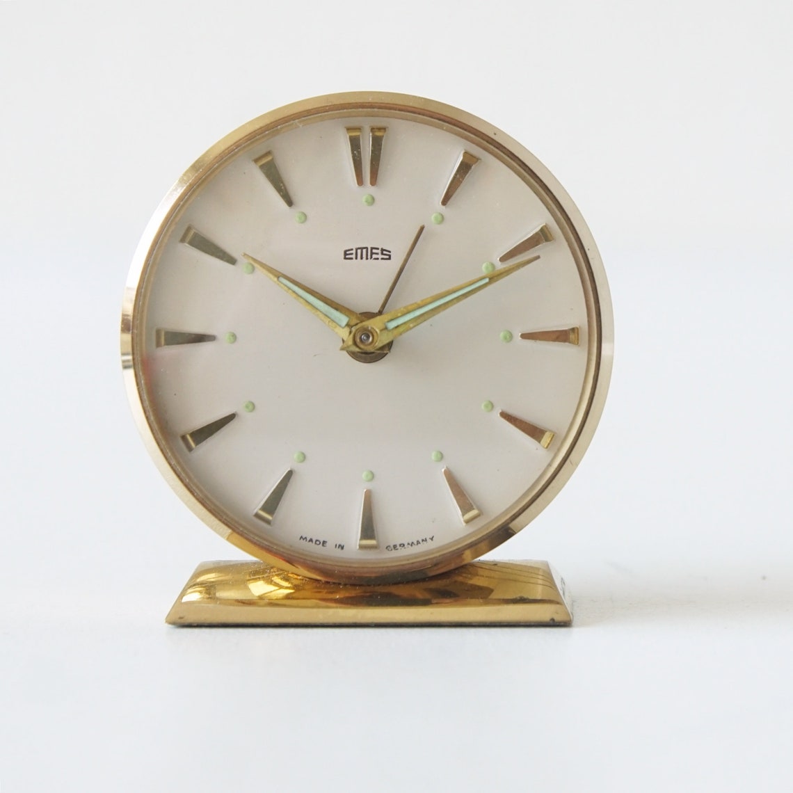 Small Mid Century Desk Clock in Brass by Emes black case. Etsy