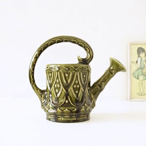 Ü-KERAMIK Large Green Mid Century Vase in Watering Can shape, West German Pottery image 1