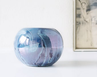 Blue Vintage Ball Vase in 'Metallic" decor, European Pottery