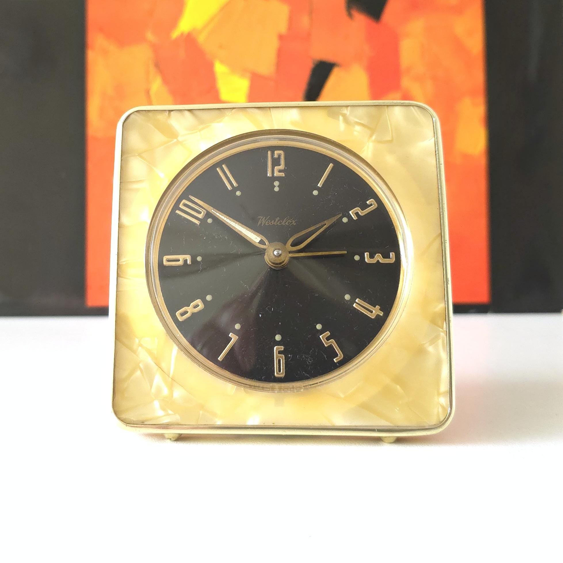 WESTCLOX, Mother of Pearl Mid Century Wind-up Alarm Clock, Made in