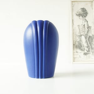 Blue Vintage Vase, Relief decor, European Pottery