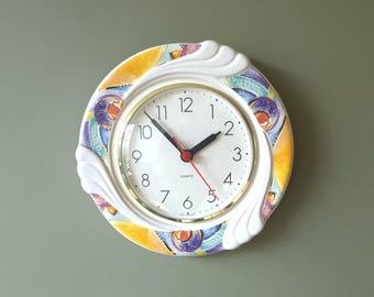Colorful Vintage Ceramic Wall Clock –  German Quartz Clock
