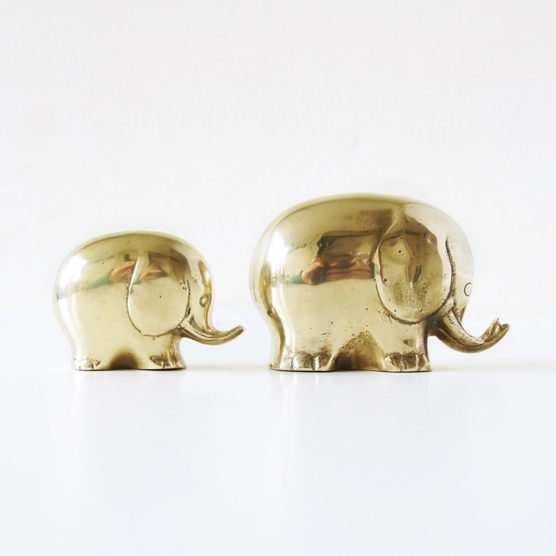 Pair of Mid Century Elephant Figurines, Brass Figurines image 4