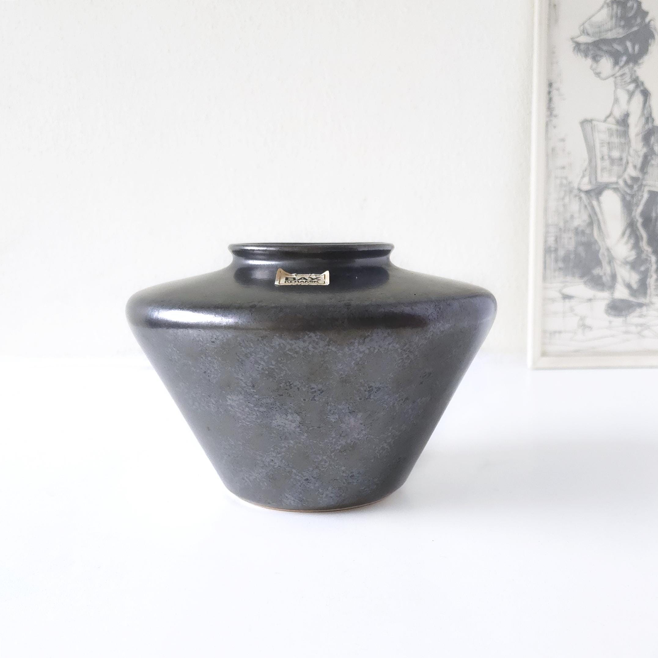BAY Keramik、黒のヴィンテージ花瓶、虹彩釉、西ドイツ陶器 - Etsy 日本