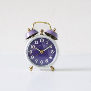 BLESSING Purple and White Mid Century Metal Alarm Clock,  Germany