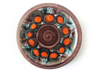 Piatto Werdenberg Mid Century, arancione e marrone, ceramica svizzera