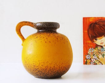 SCHEURICH, Tall Orange and Brown Mid Century Fat Lava Ball Vase, West German Pottery
