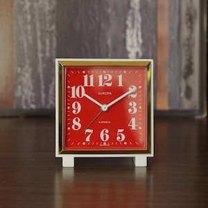 Red & White Mid Century Alarm Clock, made by Europa, Germany