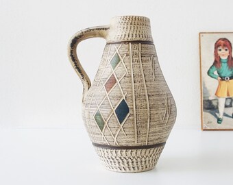 SPEIER Keramik, vaso beige della metà del secolo, decoro astratto Sgrafitto, ceramica della Germania occidentale