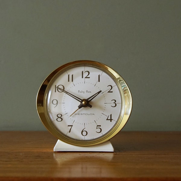 WESTCLOX Off White and Gold Mid Century Baby Ben Alarm Clock, made in Scotland