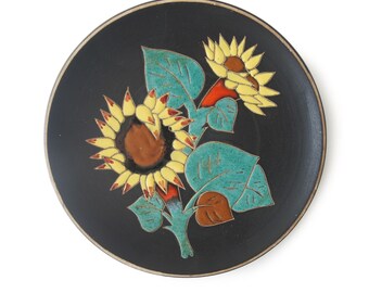 West German Fat Lava Wallplate by Ruscha - Sunflowers - Platte 739