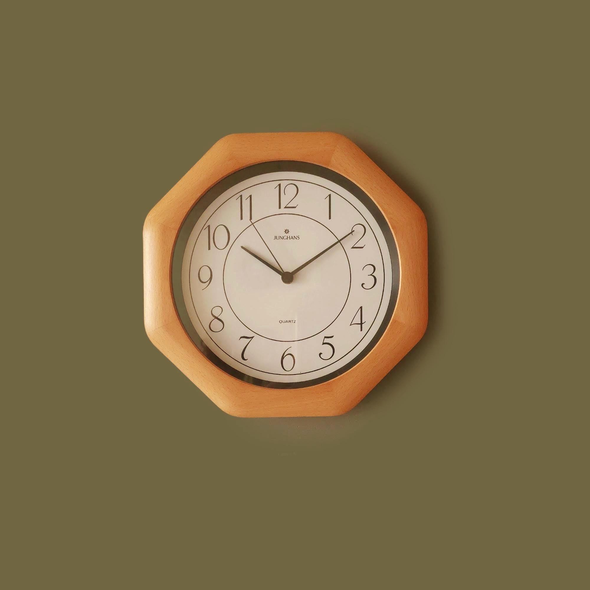 Vintage 1980s JUNGHANS Wall Clock – Wooden Octagonal Frame