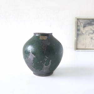 CARSTENS Green and Metallic Gray Mid Century Vase, West German Pottery