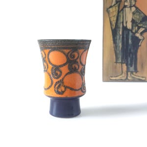 Strehla Fat Lava Vase | Orange & Blau Mid Century Keramik