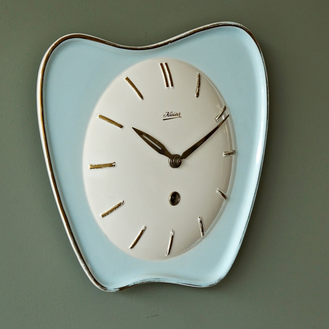 Blue and White Mid Century ceramic Wall Clock by Kaiser Etsy