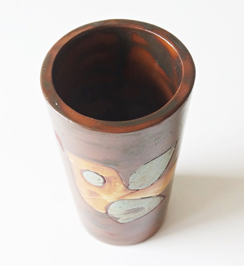 POTTERS Keramiek, Brown Mid Century Vase, Fish decor, Dutch Studio Pottery image 3