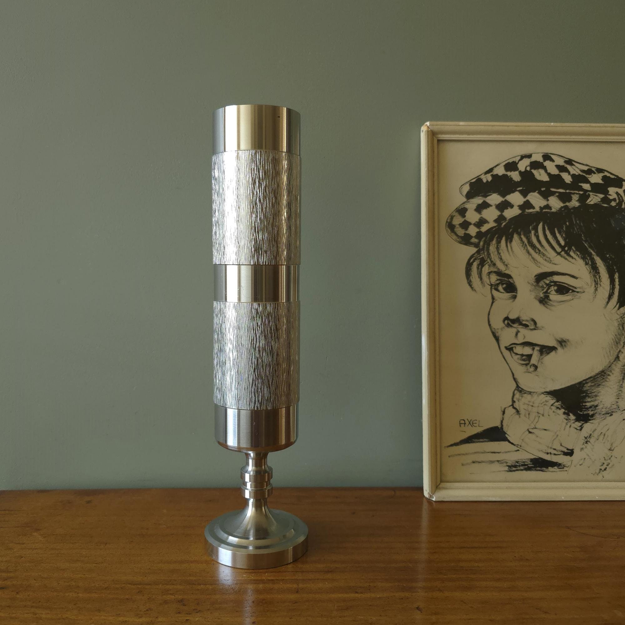 Bmf, Steel Space Age/Mid Century Cylinder Vase, Relief Decor, Germany