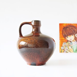 RUSCHA 340 Tall Brown and Orange Mid Century Vase, West German Pottery