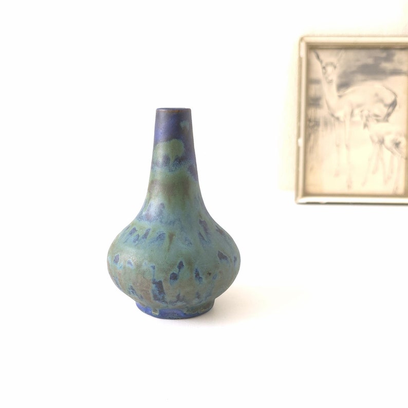 ANTHON LANG, Blue and Green Mid Century Studio Vase, West German