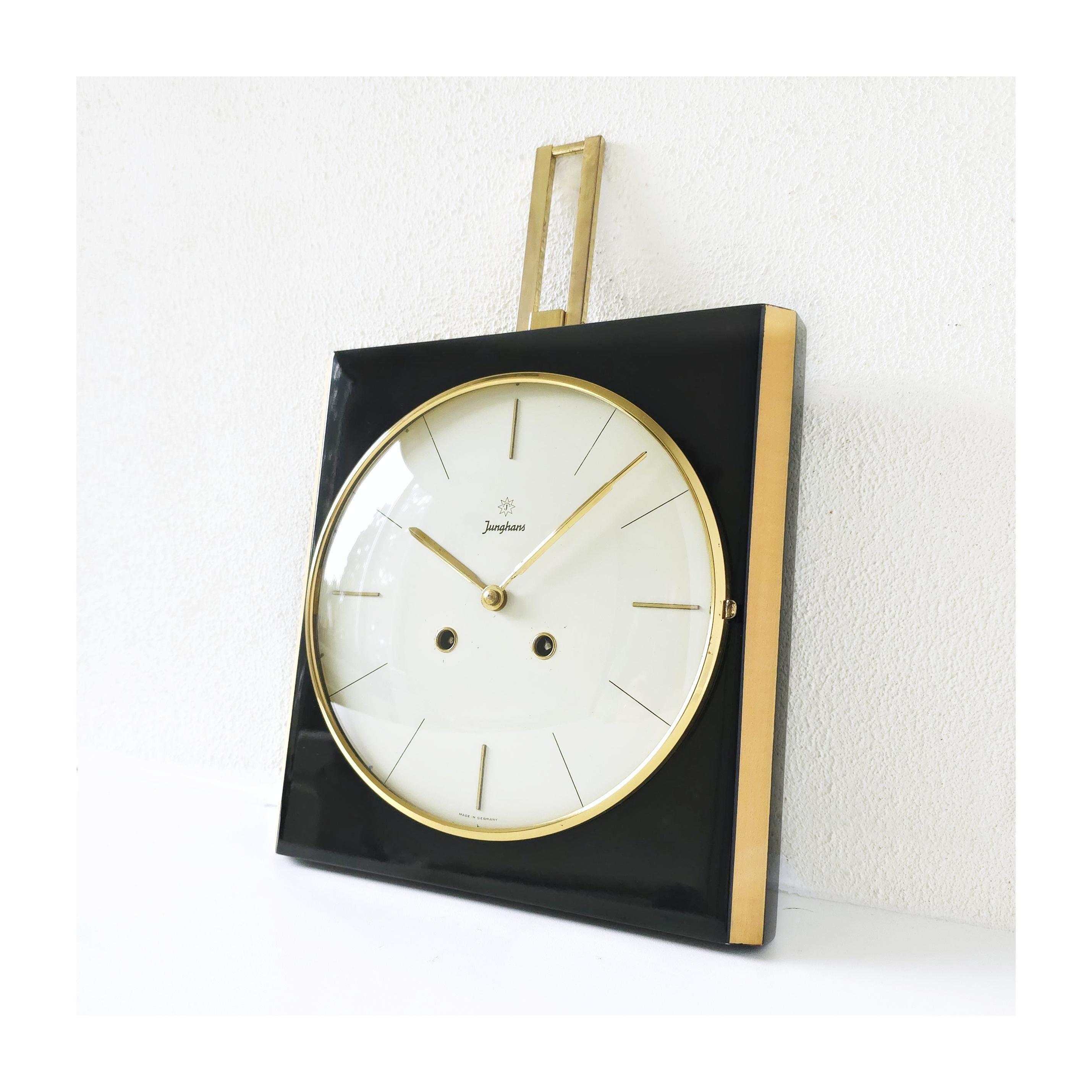 JUNGHANS 　北欧風置時計 Junghans Mid-century Wall Clock L French Polished Wood & Brass