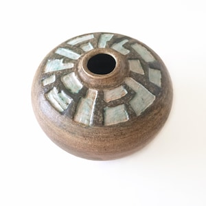 Vintage West German Pottery Vase l Mid Century Modern l Brown & Green Glazed Ceramic,