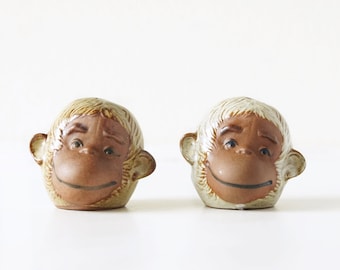 UCTCI, Mid Century Salt and Pepper Shakers, Monkey Figurines, Japan